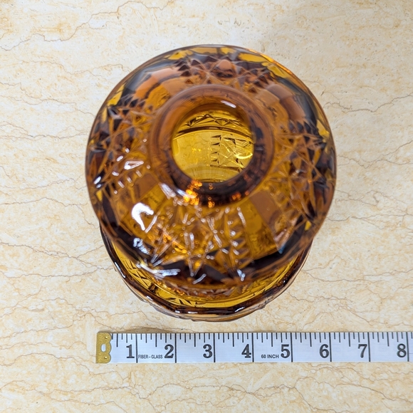 Vintage Indiana Glass Stars & Bars Amber Fairy Lamp Candle Holder - Picture 10 of 12
